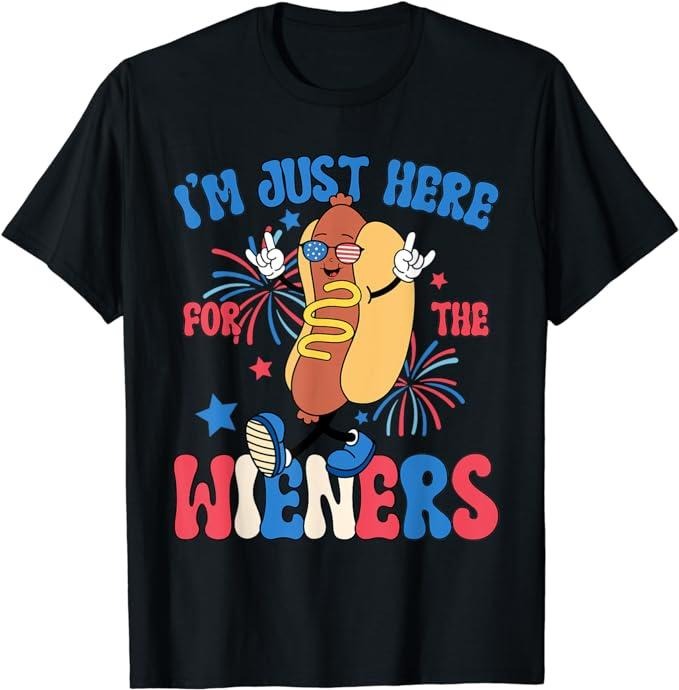 Funny 4th of July Shirts For Men, I'm Just Here For The Wieners 4th Of July Hot Dog T-Shirt Menswear Top Casual Cotton...