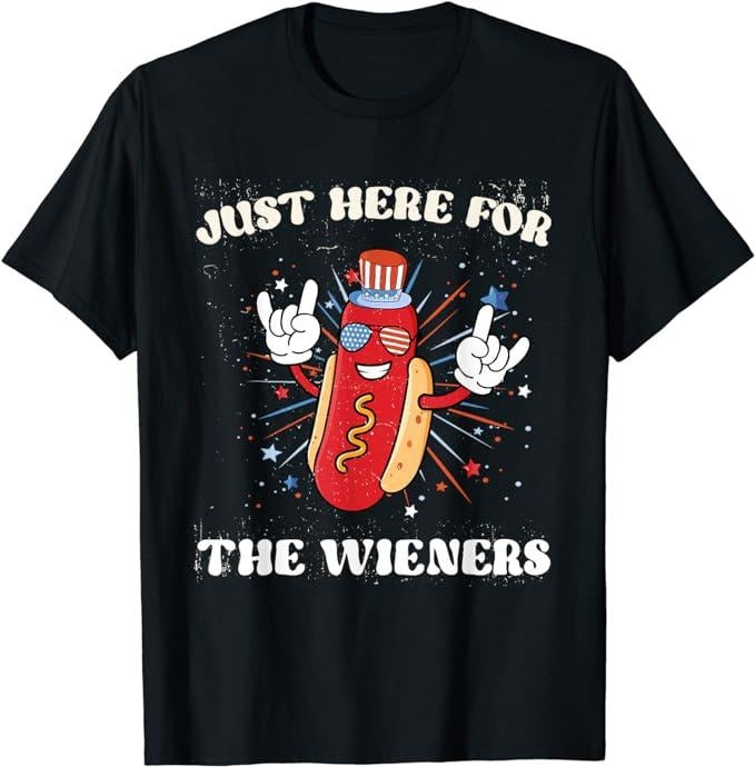 Funny 4th of July Shirts For Men, I'm Just Here For The Wieners Funny Fourth of July Hot Dog T-Shirt Menswear Top Casual...
