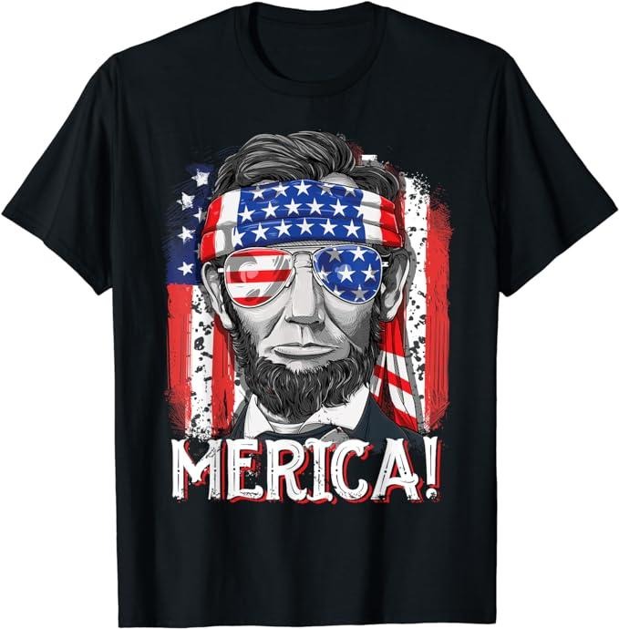 Funny 4th of July Shirts For Men, Lincoln 4th Of July Merica Abe American Flag T-Shirt Menswear Top Hoodie, Sweatshirt