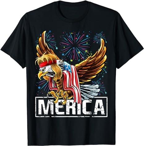 Funny 4th of July Shirts For Men, Merica Bald Eagle Mullet 4th of July American Flag Patriotic T-Shirt Menswear Top...