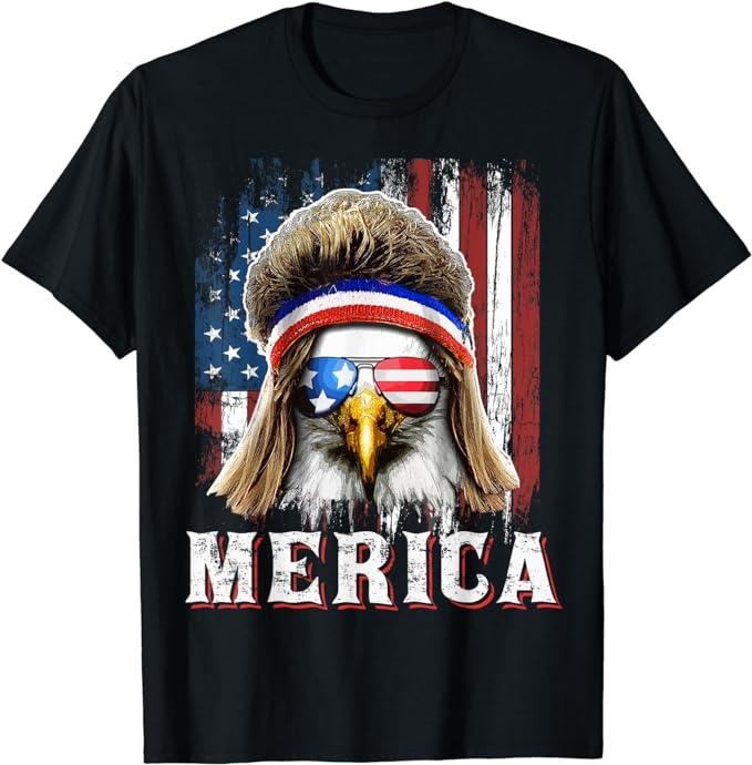 Funny 4th of July Shirts For Men, Merica Eagle Mullet 4th of July American Flag Stars Stripes T-Shirt Menswear Top Casual...