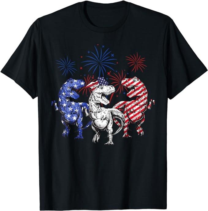 Funny 4th of July Shirts For Men, Red White Blue T Rex Dinosaur Firework 4th Of July T-Shirt Menswear Top Casual Cotton...
