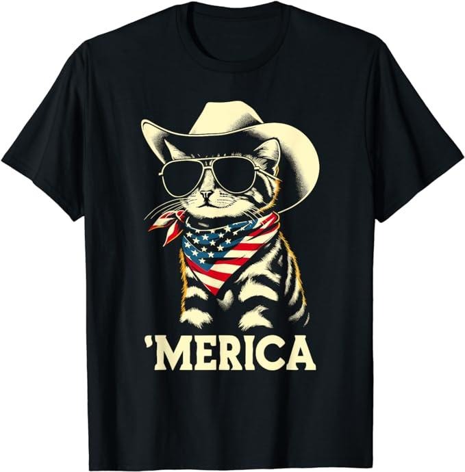 Funny 4th of July Shirts For Men, USA 'Merica Cat 4th of July Funny Patriotic T-Shirt Menswear Top Casual Cotton Fashion...