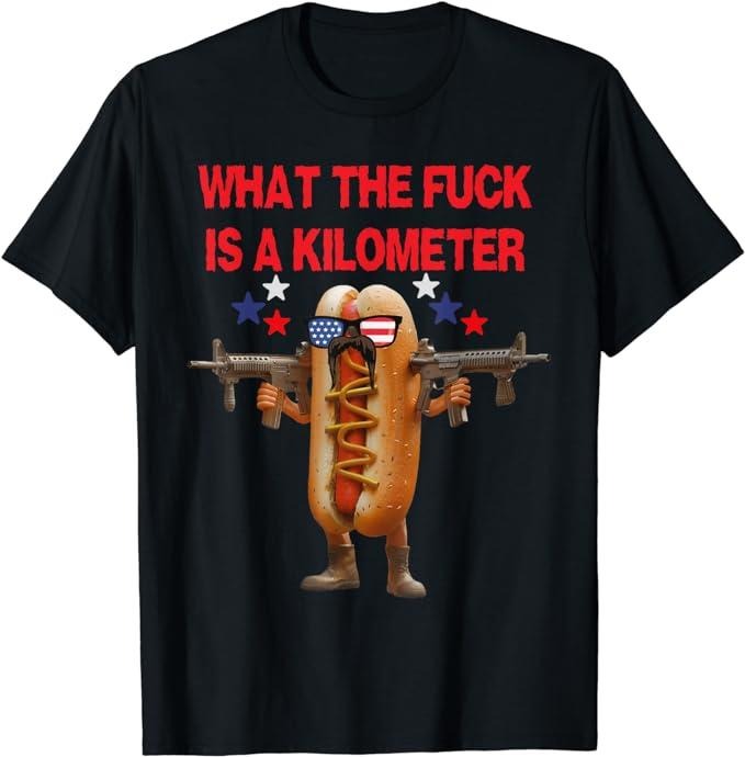 Funny 4th of July Shirts For Men, WTF Is A Kilometer Funny Hot Dog 4th of July T-Shirt Menswear Top Casual Cotton Fashion...