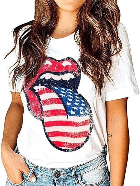 Funny 4th July Shirts American Flag Lips Funny July 4th Independence Day Tops Casual Cotton T-Shirts, Hoodie, Sweatshirt