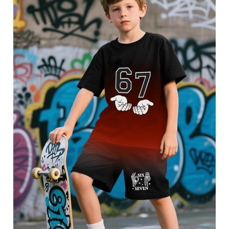 Funny 67 Six Seven Meme Christmas Short-sleeved T-shirt and shorts set, Grinch 67 Hand Holiday Shirt, Meme Graphic...