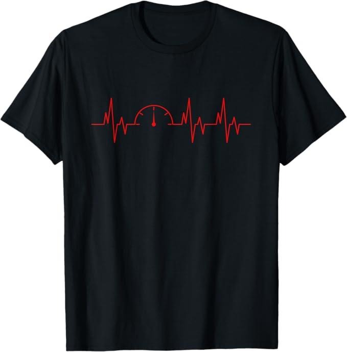 Funny Auto Mechanic Shirt, Funny Car Speedometer Auto Mechanic Guys Heartbeat Gift T-Shirt