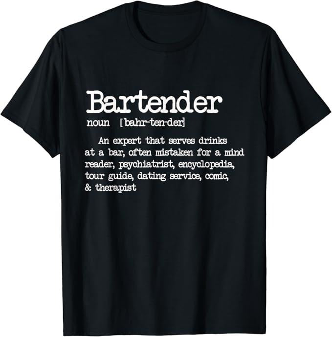 Funny Bar Shirts, Bartender Definition Funny Cocktail Bar Mixologist T-Shirt Menswear Top