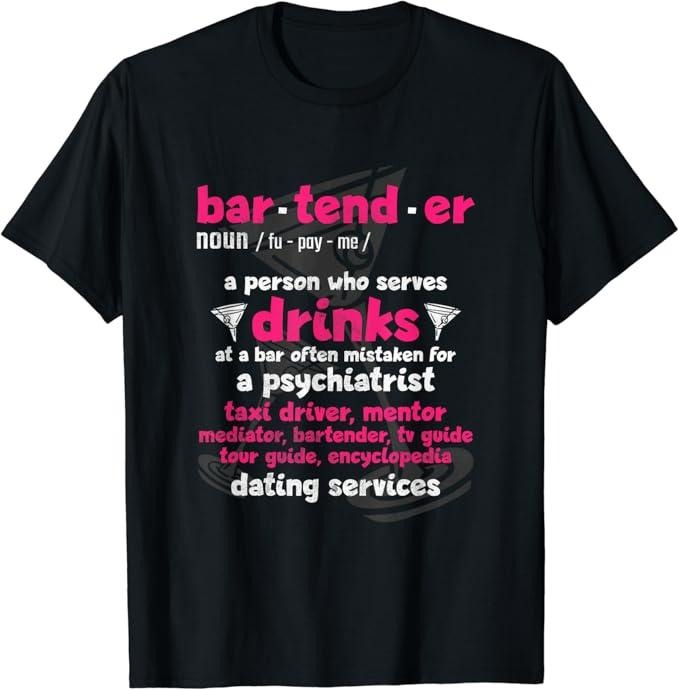 Funny Bar Shirts, Bartender Funny Definition T-Shirt Menswear Top