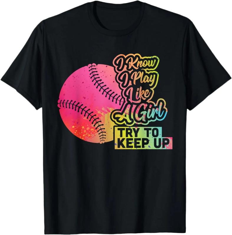 Funny Baseball Shirt, Baseball Women's Funny Gift Team Play Like a Girl Softball T-Shirt Breathable Casual Breathable...