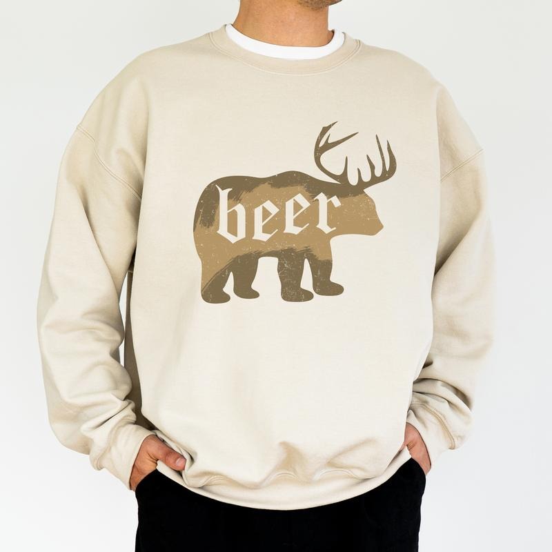 Funny Beer and Deer Hunting Sweatshirt, Men's Buck Hunt Graphic Tops, Outdoor Adventure Hunter Pullover, Hunting Gifts...