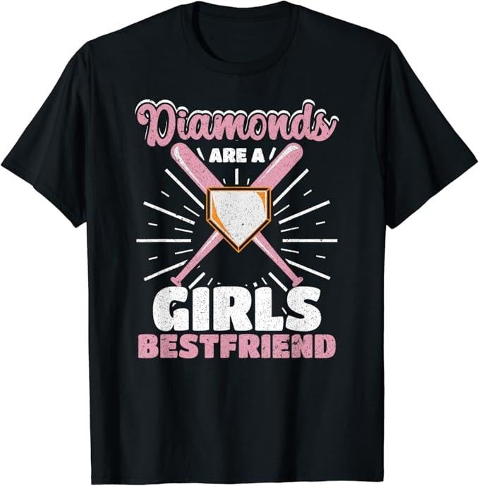 Funny Best Friend Shirts, Gift For Best Friend, Diamonds Are A Girls Best Friend Baseball Softball Lover T-Shirt Menswear...
