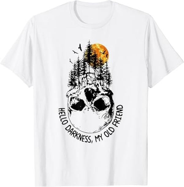 Funny Best Friend Shirts, Gift For Best Friend, Hello Darkness My Old Friend Skull Forest Sunset T-Shirt Menswear Top...