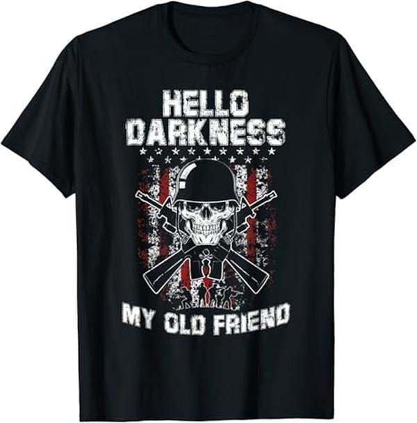 Funny Best Friend Shirts, Gift For Best Friend, Hello Darkness My Old Friend Veteran Skull US Flag Gift T-Shirt Menswear...