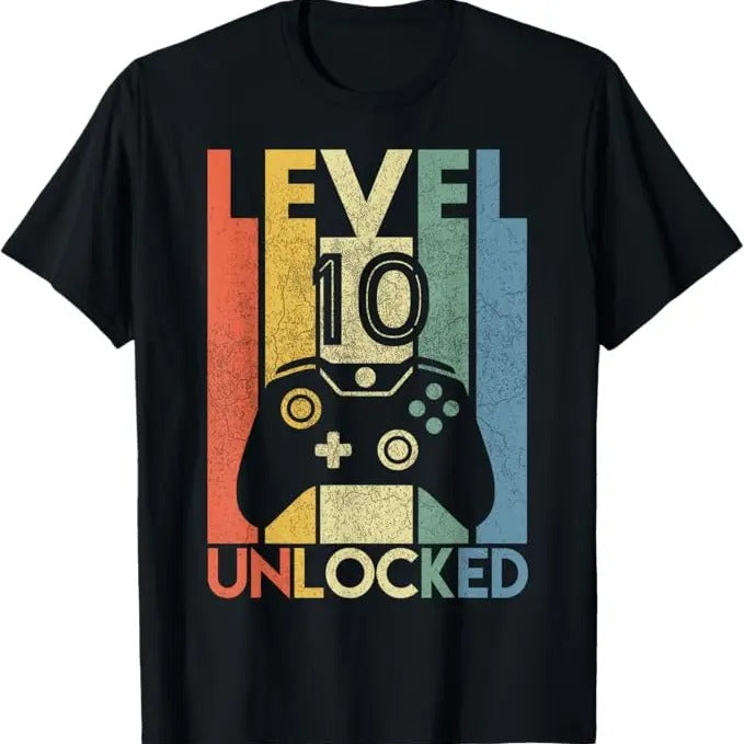 Funny Shirts Level 10 Unlocked Funny Video Gamer 10th Menswear Top T-Shirts, Hoodie, Sweatshirt