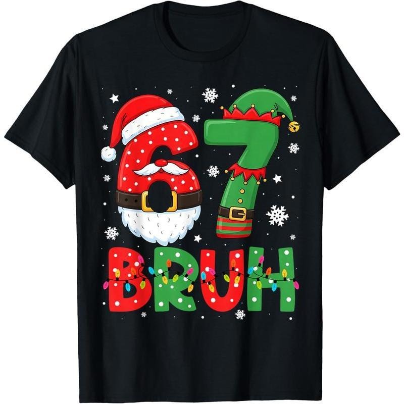 Funny Bruh 67 Six Seven 6 7 Meme Christmas Boys Santa Elf T-Shirt - Cotton Fabric For Adult Kids Youth T-shirt Hoodie,...