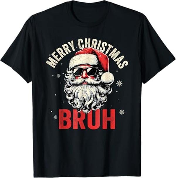 Funny Bruh Shirt, Merry Christmas Bruh Funny Santa Claus Groovy T-Shirt - Menswear Top Hoodie, Sweatshirt | HypeCrazeTee.com