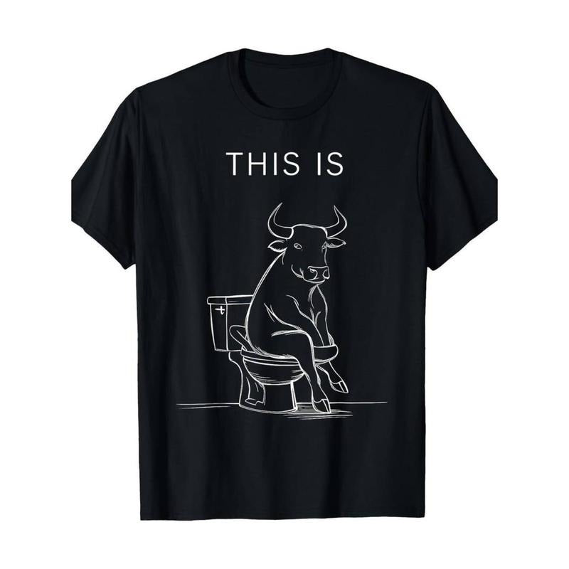Funny Bull on Toilet Graphic T-Shirt | 100% Cotton | Unisex Casual Fit | Round Neck Hoodie, Sweatshirt | HypeCrazeTee.com