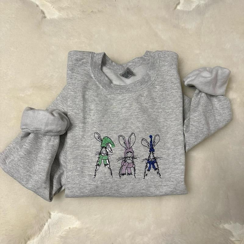 Funny Bunnies Embroidered Crewneck Sweatshirt T-Shirts, Hoodie | HypeCrazeTee.com