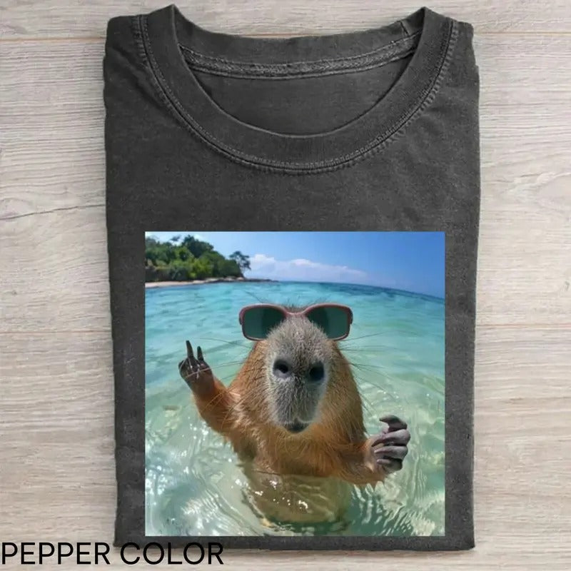 Funny Capybara Swimming T-shirt, Retro 90s Funny Capybara Graphic Shirt, Autism Awareness, Capybara Meme Tee, Funny...