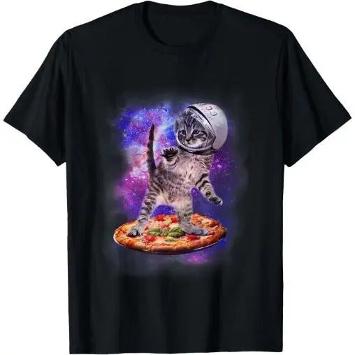 Funny Cat Flying A Pizza Astronaut Kitten Space T-Shirt Made in USA Hoodie, Sweatshirt | HypeCrazeTee.com