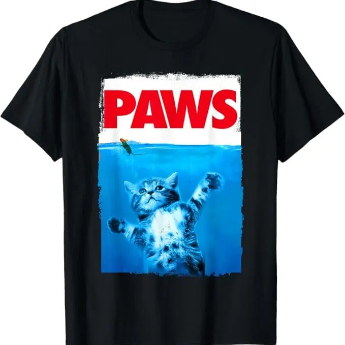 Funny Cat Shirt, Paws Cat and Mouse Top, Cute Funny Cat Lover Parody T-Shirt