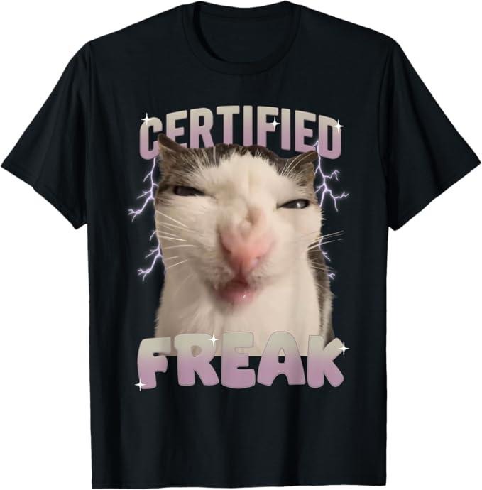 Funny Cat Shirts, Cat Meme Certified Freak Eat Cement Cursed Cat Funny T-Shirt