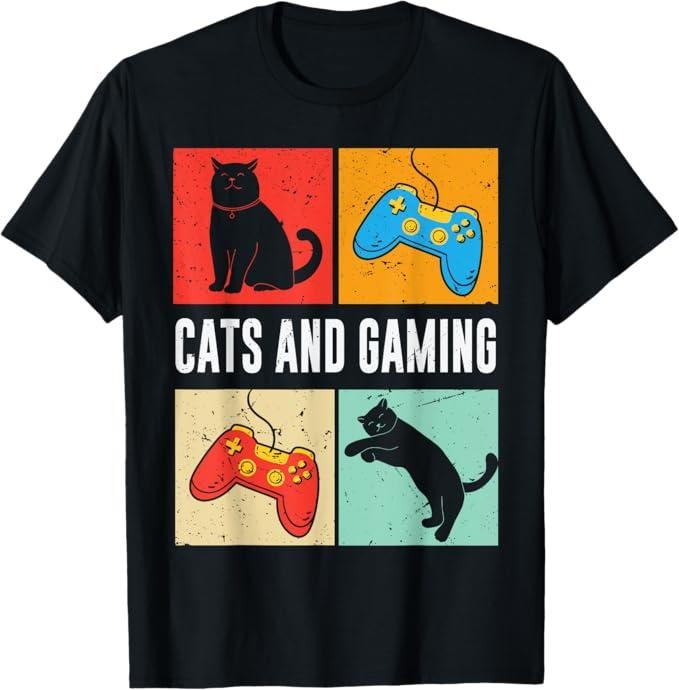 Funny Cat Shirts, Cats And Gaming For The Cat Lover Gamer Video Game Player T-Shirt