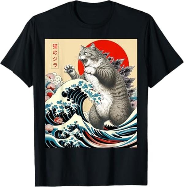 Funny Cat Shirts, Catzilla Cat Japanese Art Funny Cat Gifts For Men Women T-Shirt