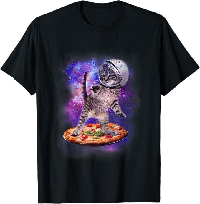 Funny Cat Shirts, Funny Cat Flying A Pizza Astronaut Kitten Space T-Shirt