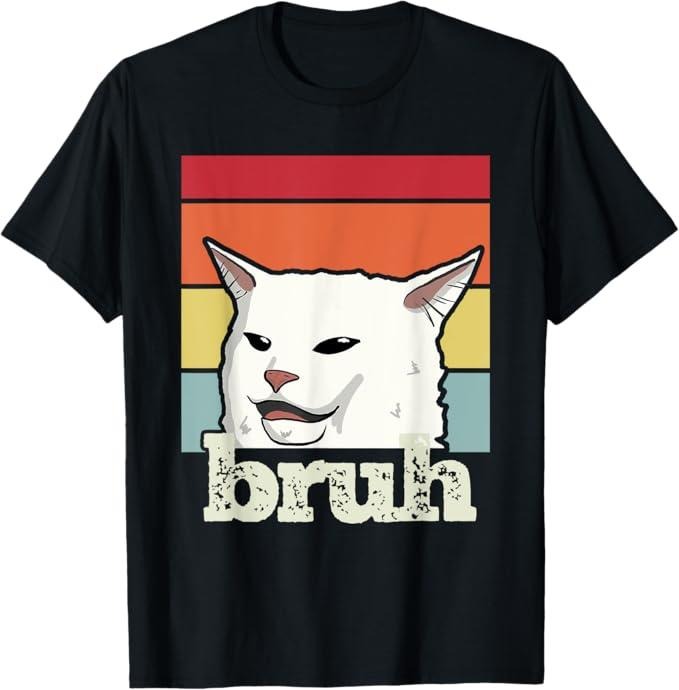 Funny Cat Shirts, Funny Meme Saying Bruh with Cat Greetings Men T-Shirt - Menswear Top Hoodie, Sweatshirt | HypeCrazeTee.com