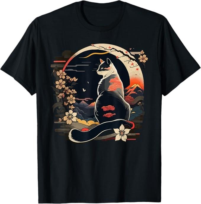 Funny Cat Shirts, Kawaii Cat Anime Japanese Retro Men Women Funny Cat T-Shirt