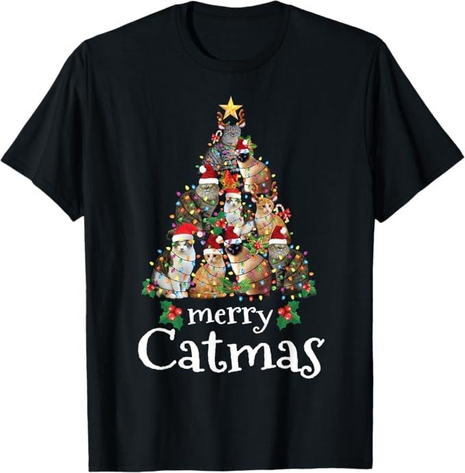 Funny Cat Shirts, Merry Catmas Funny Cat Mom Cat Dad Christmas Cat T-Shirt
