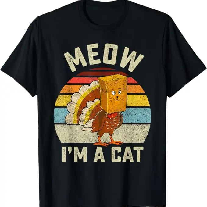 Funny Cat Shirts, Thanksgiving Funny Turkey Fake Cat Retro Women Men T-Shirt