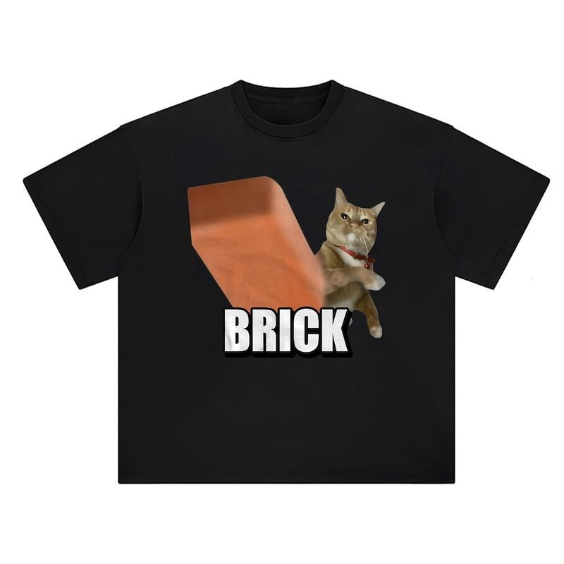 Funny Cat Throwing Brick T-shirt, Meme Cat Shirt, Brainrot Tee, Cat Lover Gifts, Stupid Gifts Hoodie, Sweatshirt