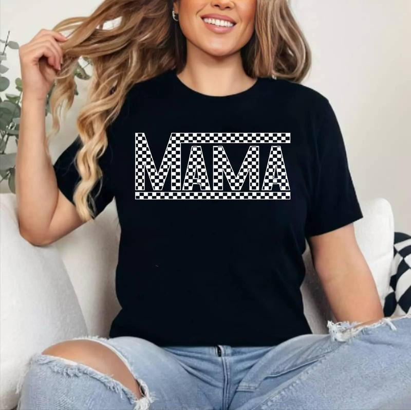 Funny Checkered Mama Black White Gift Women T-Shirt ,Unisex Cotton, Top Womenswear Hoodie, Sweatshirt | HypeCrazeTee.com