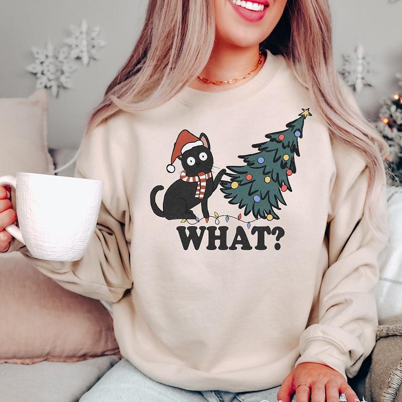 Funny Christmas Cat Crewneck Sweatshirt, Hoodie, T-shirt | HypeCrazeTee.com