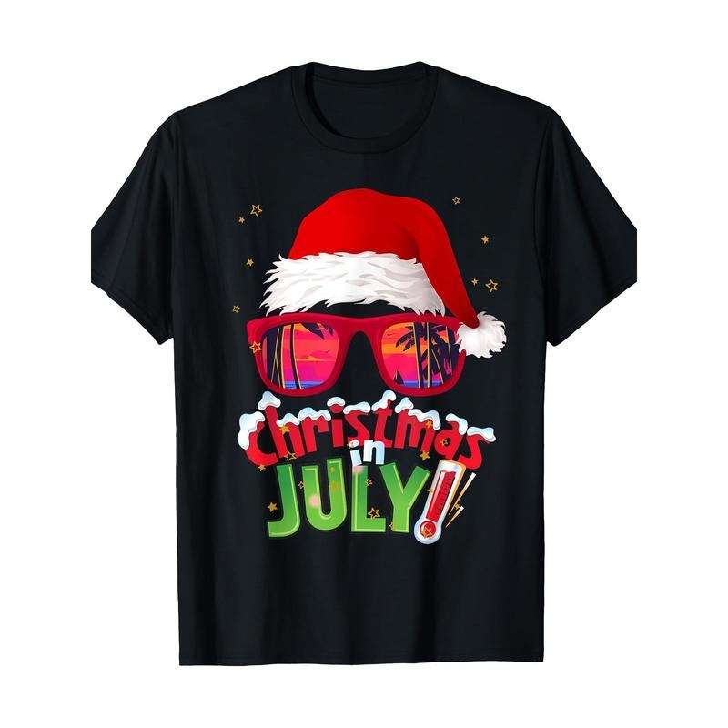 Funny Christmas July T-Shirt, Summer Santa Sunglasses, Christmas T-Shirt Made in USA Hoodie, Sweatshirt | HypeCrazeTee.com