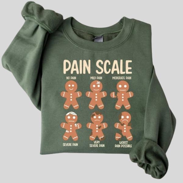 Funny Christmas Nurse Sweatshirt, Pain Scale Gingerbread Sweatshirt, Christmas Cookies Gift for Nurse T-Shirts, Hoodie