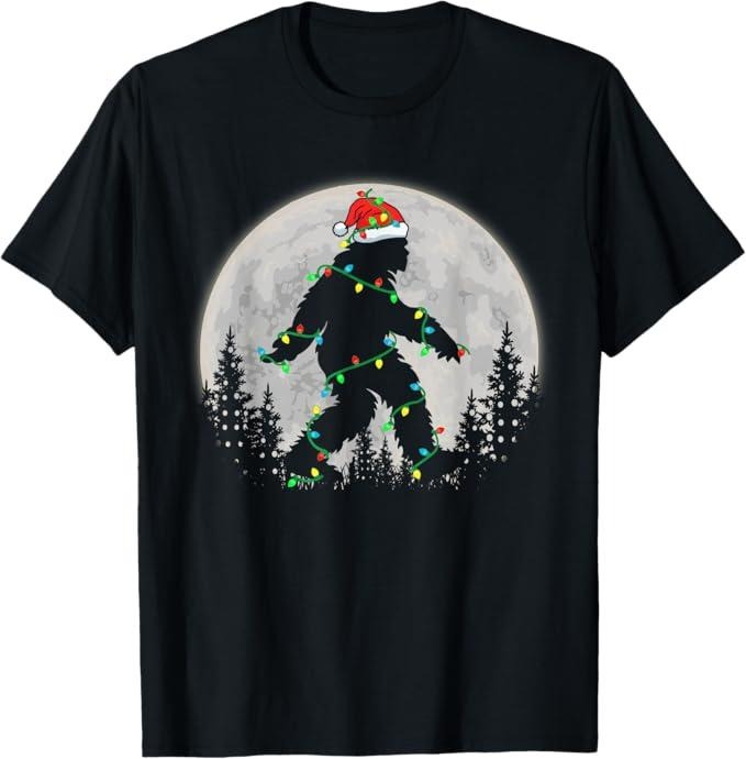 Funny Christmas Shirt, Christmas Gift, Bigfoot Santa Christmas Tree Lights Funny Xmas Sasquatch T-Shirt
