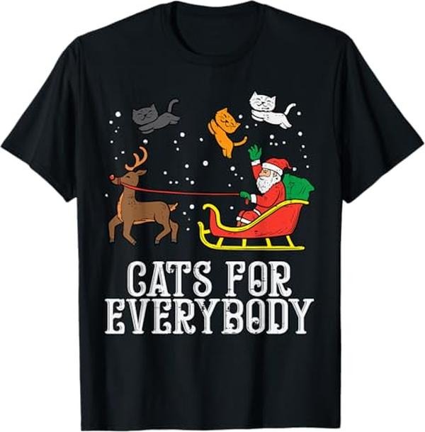 Funny Christmas Shirts, Cats For Everybody Christmas Cat Funny Xmas Santa T-Shirt