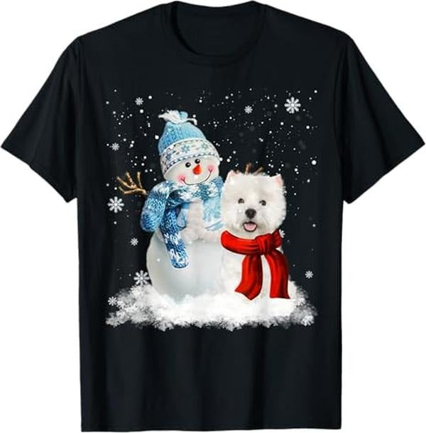 Funny Christmas Shirts, Funny Westie Dog Christmas Snowman Christmas Pajama T-Shirt