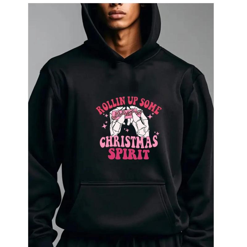 Funny Christmas Spirit Skeleton Hands Joint Graphic Hoodie - Unisex Holiday Cannabis Cozy Hooded Sweatshirt Hoodie T-Shirts