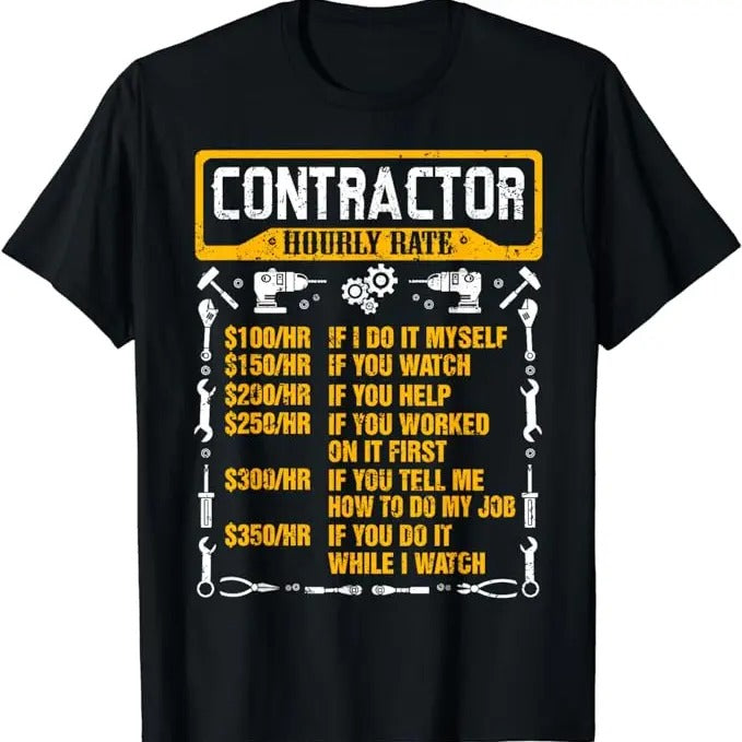Funny Construction Work Shirts, Contractor Hourly Rate Price Chart Funny Construction Work T-Shirt Menswear Casual Cotton...