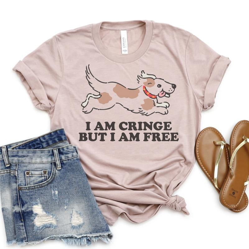 Funny Cringe T-Shirt Dog Sarcastic T-Shirt Socially Awkward Tee Comfy Oversized Tshirt Soft Print Tee Cozy Soft T-Shirt...