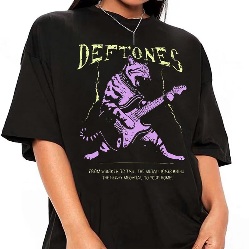 Funny Deftones T-shirt Cat Play Guitar Sweatshirt Rock Music Hoodie Deftones Tour 2025 Merch Rock Concert Tee Gift For...