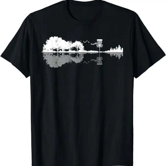 Funny Disc Golf T-Shirt, Gift for Disc Golfers, Disc Golf Sunset Guitar Guitarist Player Golfing T-Shirt Menswear Top...