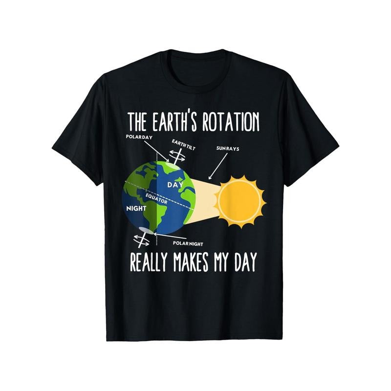 Funny Earth Rotation Earth Day Science Teacher Funny Men's T-Shirt, 100% Cotton T-Shirt, Suitable for All Seasons,...