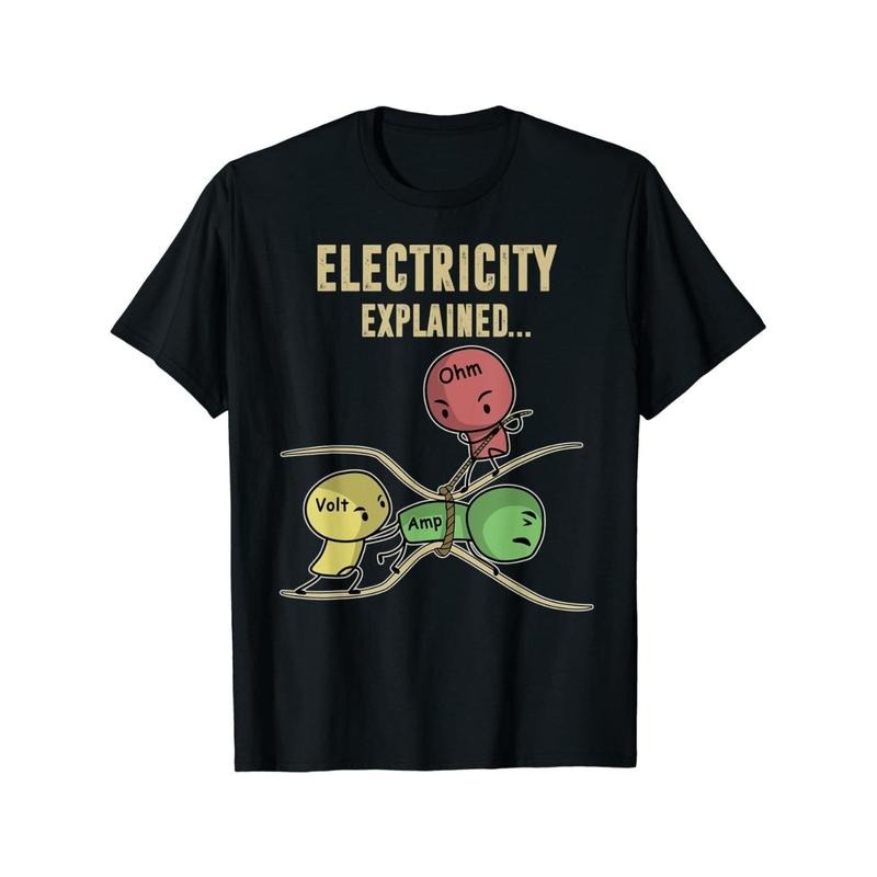 Funny Electricity Ohm's Law Graphic T-Shirt - Science Humor Physics Tee with Ohm's Law Equations & Circuit Diagrams -...