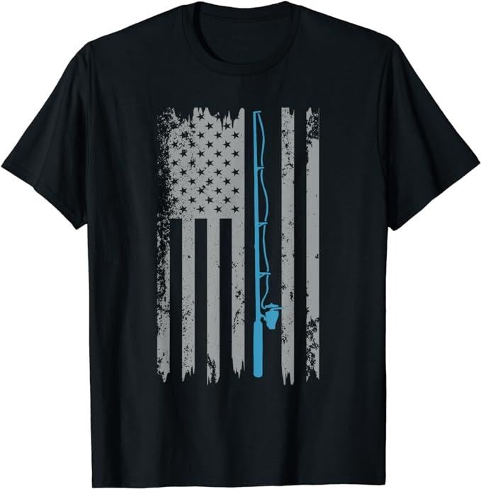 Funny Fishing Shirts, Gift For Fisherman, American Flag Fishing Vintage Fisherman T-Shirt Menswear Top Casual Classic...
